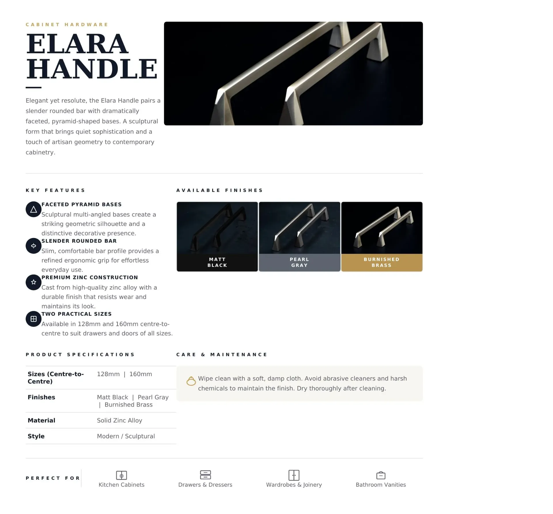 [CAB-ELR-BB128] Elara Bar Pull (Brushed Brass, 128mm)