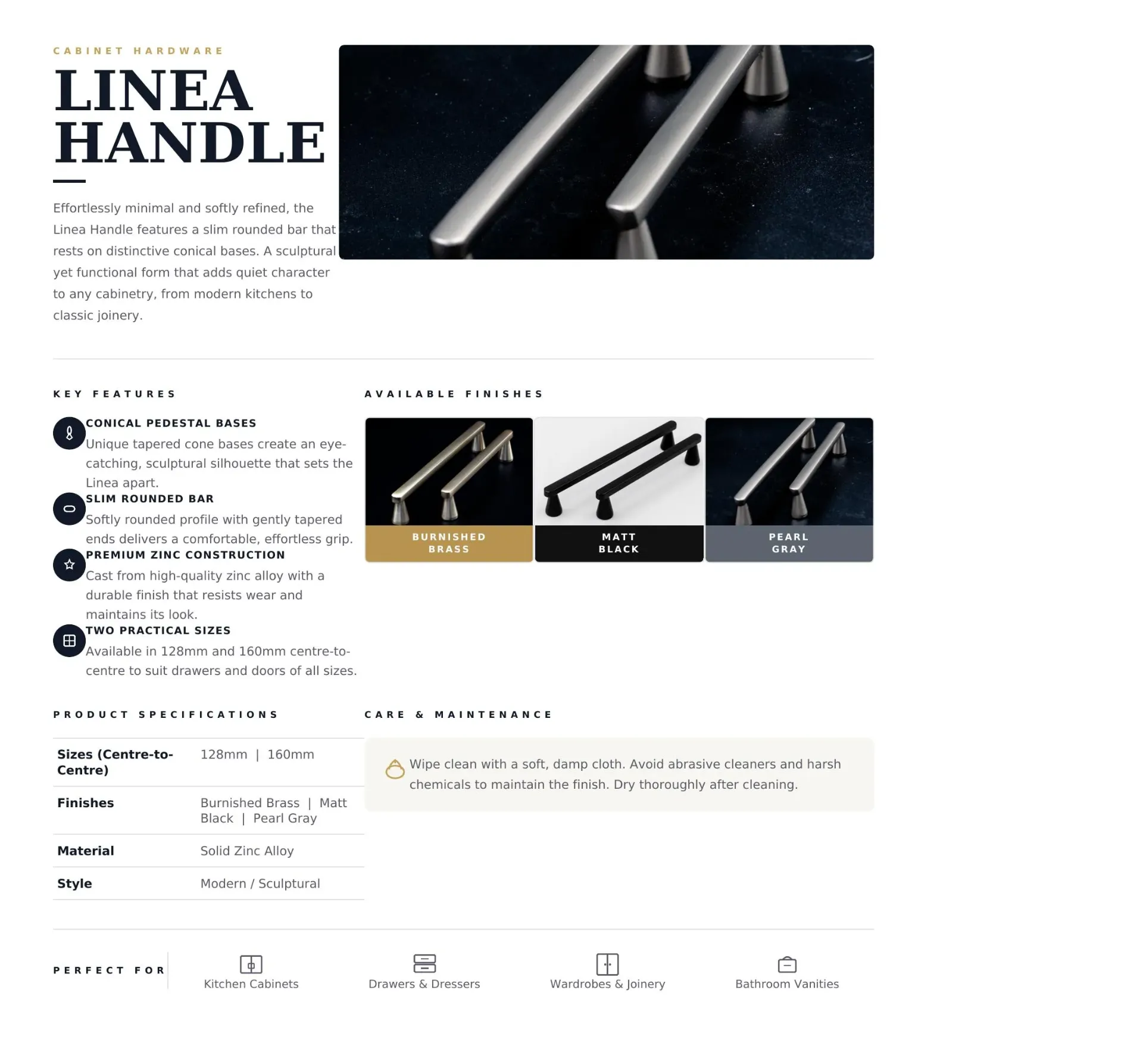 [CAB-LIN-BB128] Linea Bar Pull (Brushed Brass, 128mm)