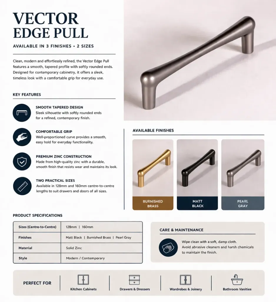 [CAB-VEP-BB128] Vector Edge Pull (Brushed Brass, 128mm)